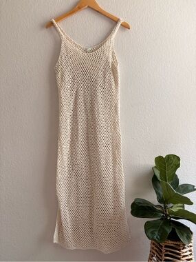 AERIE | Crochet Swim Cover-Up Midi Dress | Cream | Boho Beach Festival | Size m